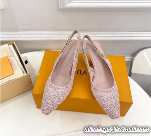 Best Grade Louis Vuitton Sparkle Slingback Pumps 6.5cm in Monogram Flowers Lace Pink 426132