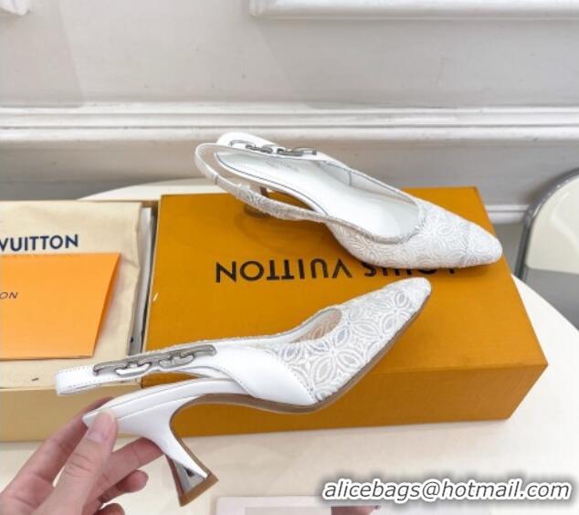 Top Grade Louis Vuitton Sparkle Slingback Pumps 6.5cm in Monogram Flowers Lace White 426133