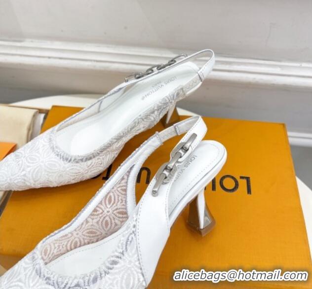 Top Grade Louis Vuitton Sparkle Slingback Pumps 6.5cm in Monogram Flowers Lace White 426133