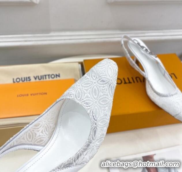 Top Grade Louis Vuitton Sparkle Slingback Pumps 6.5cm in Monogram Flowers Lace White 426133