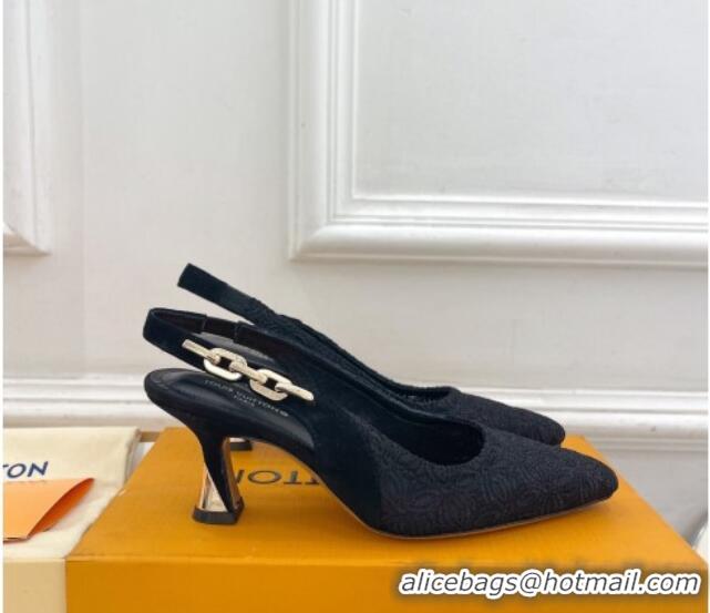 Durable Louis Vuitton Sparkle Slingback Pumps 6.5cm in Monogram Flowers Lace Black 426134