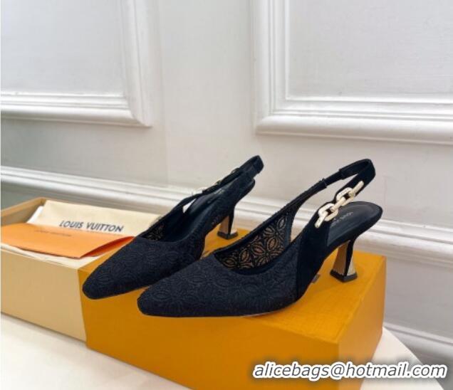 Durable Louis Vuitton Sparkle Slingback Pumps 6.5cm in Monogram Flowers Lace Black 426134