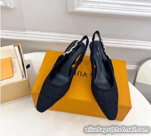 Durable Louis Vuitton Sparkle Slingback Pumps 6.5cm in Monogram Flowers Lace Black 426134