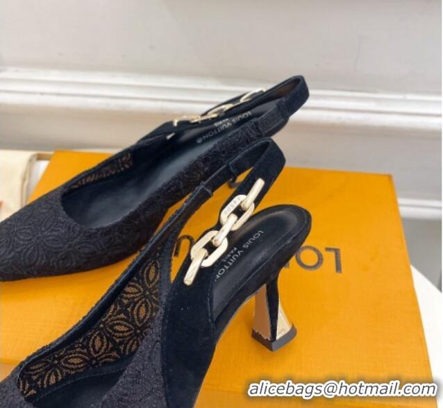 Durable Louis Vuitton Sparkle Slingback Pumps 6.5cm in Monogram Flowers Lace Black 426134