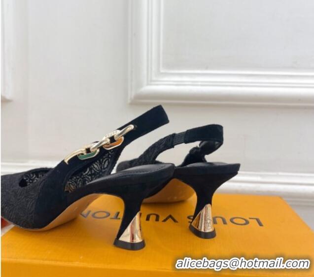 Durable Louis Vuitton Sparkle Slingback Pumps 6.5cm in Monogram Flowers Lace Black 426134