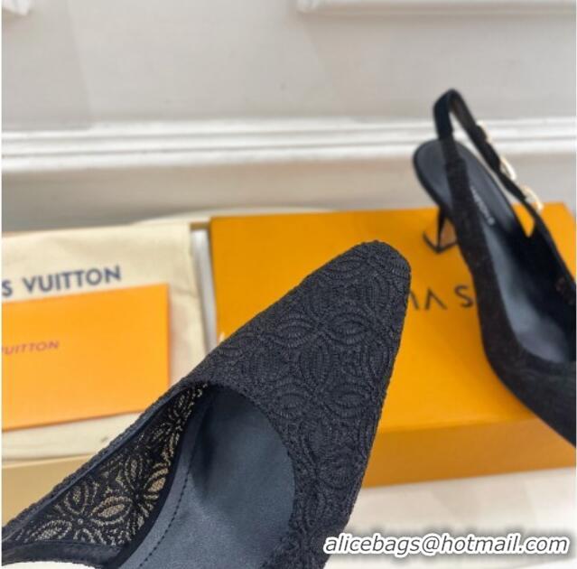 Durable Louis Vuitton Sparkle Slingback Pumps 6.5cm in Monogram Flowers Lace Black 426134