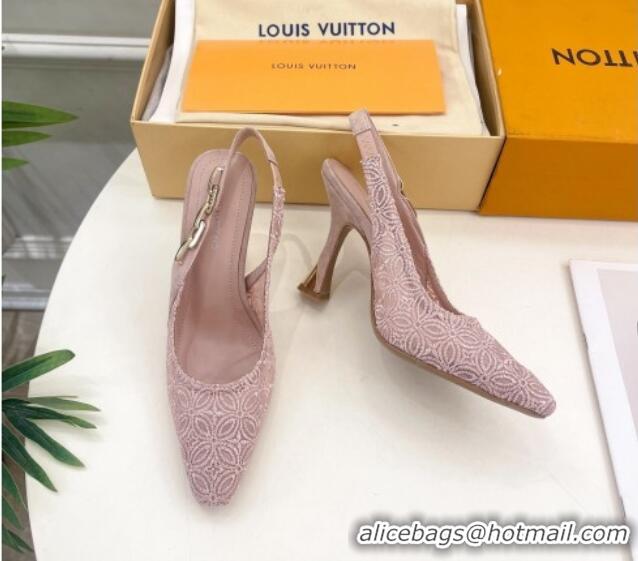 Unique Style Louis Vuitton Sparkle Slingback Pumps 9.5cm in Monogram Flowers Lace Pink 426135