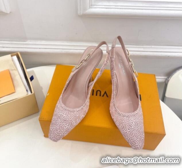 Unique Style Louis Vuitton Sparkle Slingback Pumps 9.5cm in Monogram Flowers Lace Pink 426135