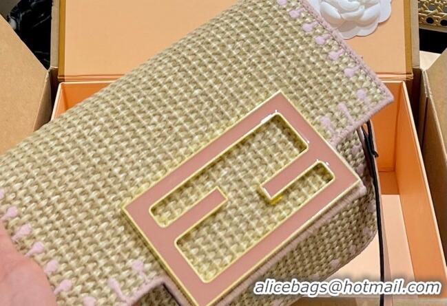 Low Cost Fendi Baguette Medium Flap Bag in Straw 0513 Pink 2024