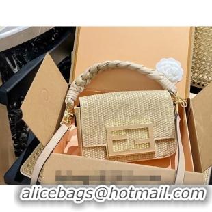 New Design Fendi Baguette Medium Flap Bag in Straw 0513 Beige 2024