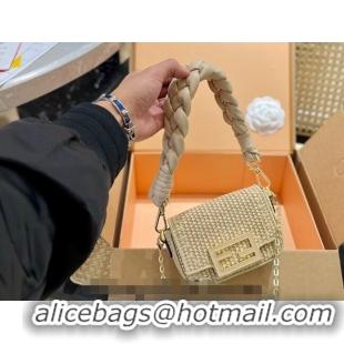 Best Quality Fendi Baguette Mini Flap Bag in Straw F0513 Beige 2024