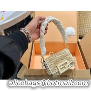 Free Shipping Fendi Baguette Mini Flap Bag in Straw F0513 White 2024