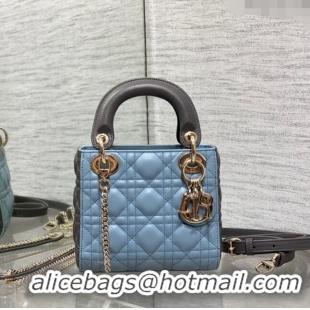 Top Quality Dior Mini Lady Dior Bag in Two-Tone Cannage Lambskin 0505 Grey/Blue 2024