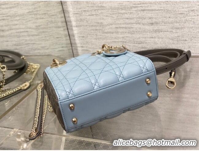 Top Quality Dior Mini Lady Dior Bag in Two-Tone Cannage Lambskin 0505 Grey/Blue 2024