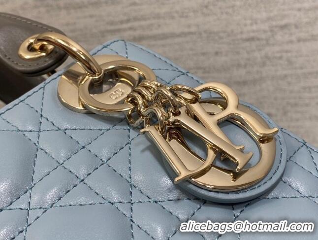 Top Quality Dior Mini Lady Dior Bag in Two-Tone Cannage Lambskin 0505 Grey/Blue 2024