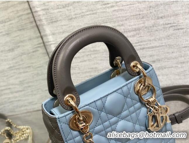 Top Quality Dior Mini Lady Dior Bag in Two-Tone Cannage Lambskin 0505 Grey/Blue 2024