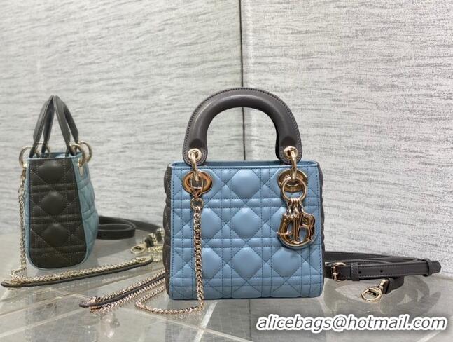 Top Quality Dior Mini Lady Dior Bag in Two-Tone Cannage Lambskin 0505 Grey/Blue 2024