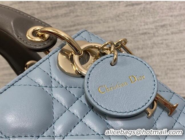 Top Quality Dior Mini Lady Dior Bag in Two-Tone Cannage Lambskin 0505 Grey/Blue 2024