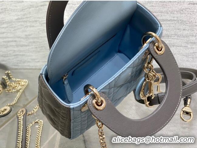 Top Quality Dior Mini Lady Dior Bag in Two-Tone Cannage Lambskin 0505 Grey/Blue 2024