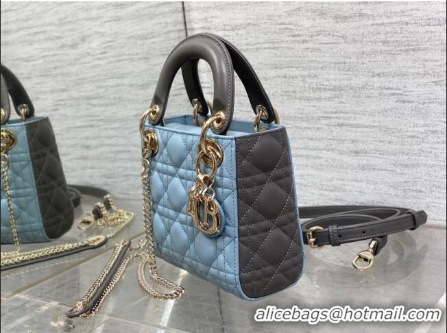 Top Quality Dior Mini Lady Dior Bag in Two-Tone Cannage Lambskin 0505 Grey/Blue 2024