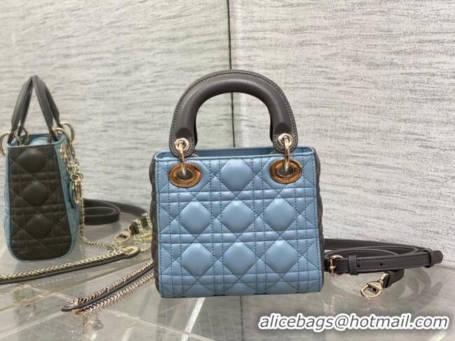 Top Quality Dior Mini Lady Dior Bag in Two-Tone Cannage Lambskin 0505 Grey/Blue 2024