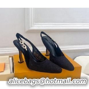 Shop Duplicate Louis Vuitton Sparkle Slingback Pumps 9.5cm in Monogram Flowers Lace Black 426137