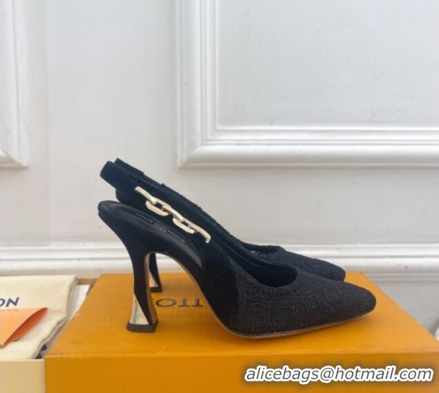 Shop Duplicate Louis Vuitton Sparkle Slingback Pumps 9.5cm in Monogram Flowers Lace Black 426137