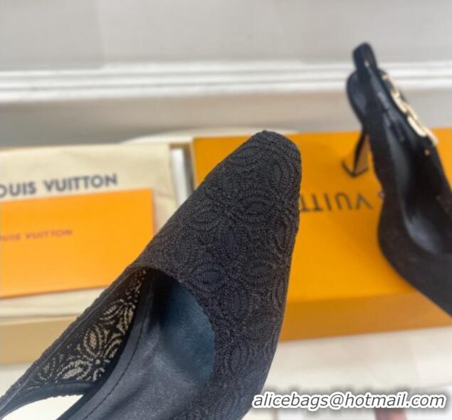 Shop Duplicate Louis Vuitton Sparkle Slingback Pumps 9.5cm in Monogram Flowers Lace Black 426137