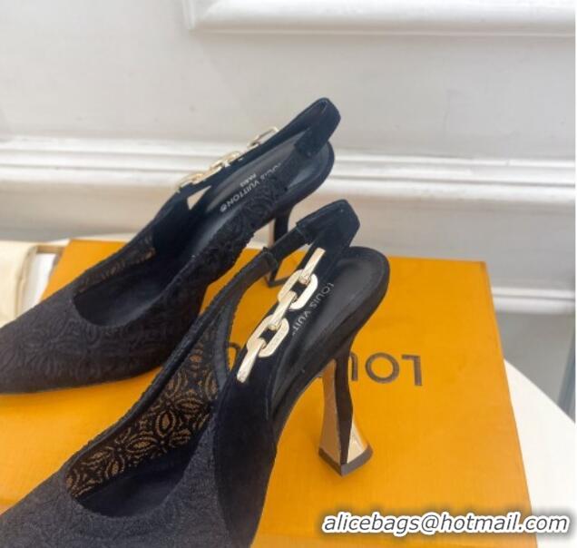 Shop Duplicate Louis Vuitton Sparkle Slingback Pumps 9.5cm in Monogram Flowers Lace Black 426137