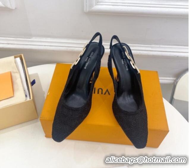 Shop Duplicate Louis Vuitton Sparkle Slingback Pumps 9.5cm in Monogram Flowers Lace Black 426137