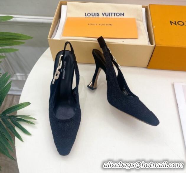 Shop Duplicate Louis Vuitton Sparkle Slingback Pumps 9.5cm in Monogram Flowers Lace Black 426137