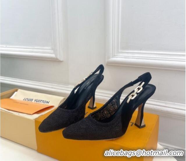 Shop Duplicate Louis Vuitton Sparkle Slingback Pumps 9.5cm in Monogram Flowers Lace Black 426137