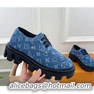 Best Grade Louis Vuitton LV Checker Platform Derby Lace-ups in Blue Monogram Denim 0426140