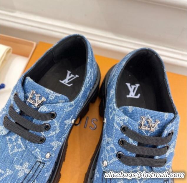 Best Grade Louis Vuitton LV Checker Platform Derby Lace-ups in Blue Monogram Denim 0426140