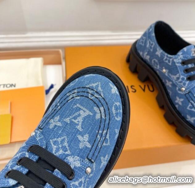 Best Grade Louis Vuitton LV Checker Platform Derby Lace-ups in Blue Monogram Denim 0426140