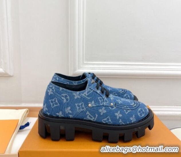 Best Grade Louis Vuitton LV Checker Platform Derby Lace-ups in Blue Monogram Denim 0426140