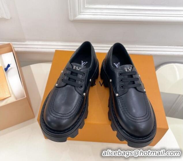 Top Grade Louis Vuitton LV Checker Platform Derby Lace-ups in Black Calf Leather 426142