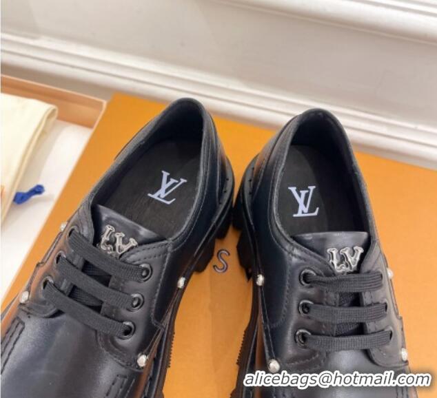 Top Grade Louis Vuitton LV Checker Platform Derby Lace-ups in Black Calf Leather 426142