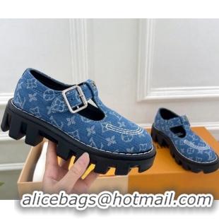 Durable Louis Vuitton LV Checker Platform Mary Janes in Monogram Blue Denim 426143