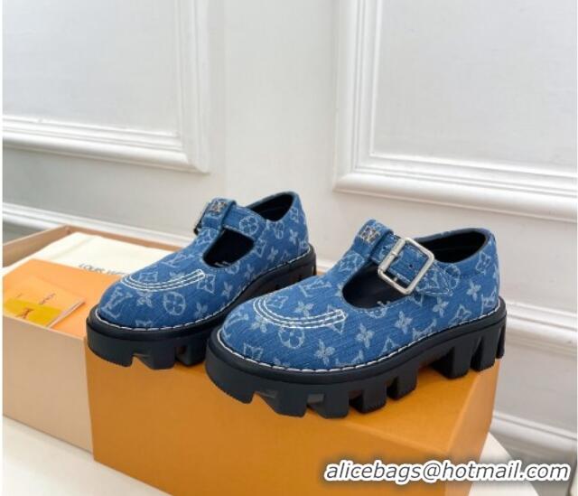 Durable Louis Vuitton LV Checker Platform Mary Janes in Monogram Blue Denim 426143