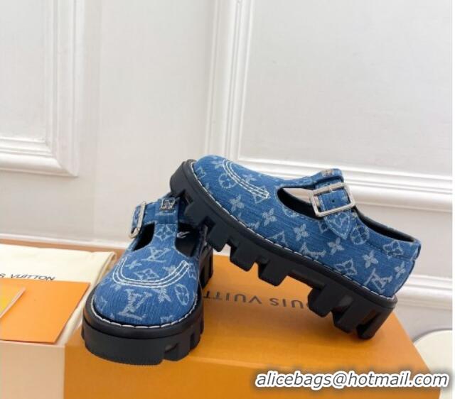 Durable Louis Vuitton LV Checker Platform Mary Janes in Monogram Blue Denim 426143