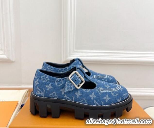 Durable Louis Vuitton LV Checker Platform Mary Janes in Monogram Blue Denim 426143