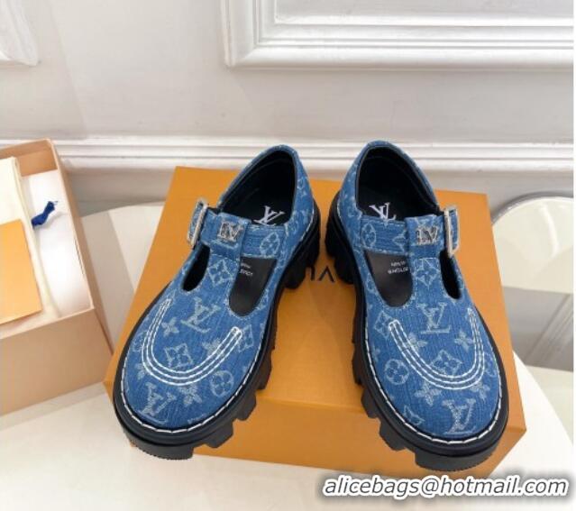 Durable Louis Vuitton LV Checker Platform Mary Janes in Monogram Blue Denim 426143