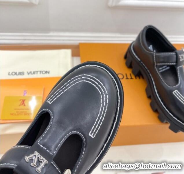 Good Looking Louis Vuitton LV Checker Platform Mary Janes in Black Calf Leather 0426145