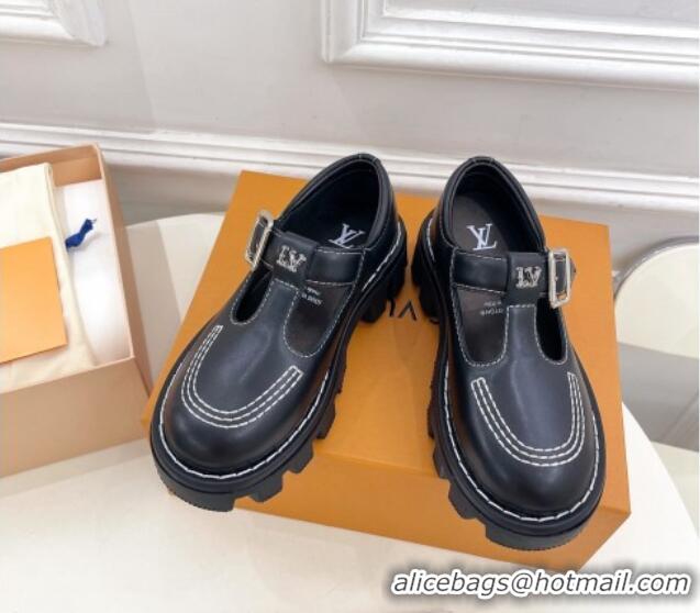 Good Looking Louis Vuitton LV Checker Platform Mary Janes in Black Calf Leather 0426145