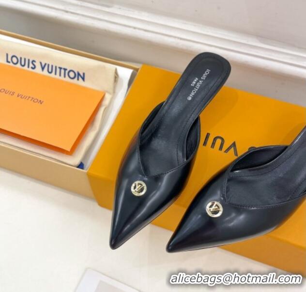 Good Quality Louis Vuitton Stellar Heel Mules 4cm in Black Glazed Leather 426149