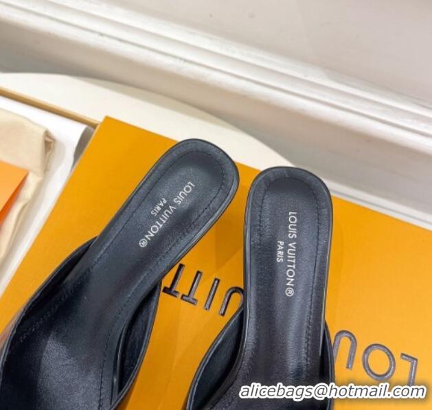 Good Quality Louis Vuitton Stellar Heel Mules 4cm in Black Glazed Leather 426149