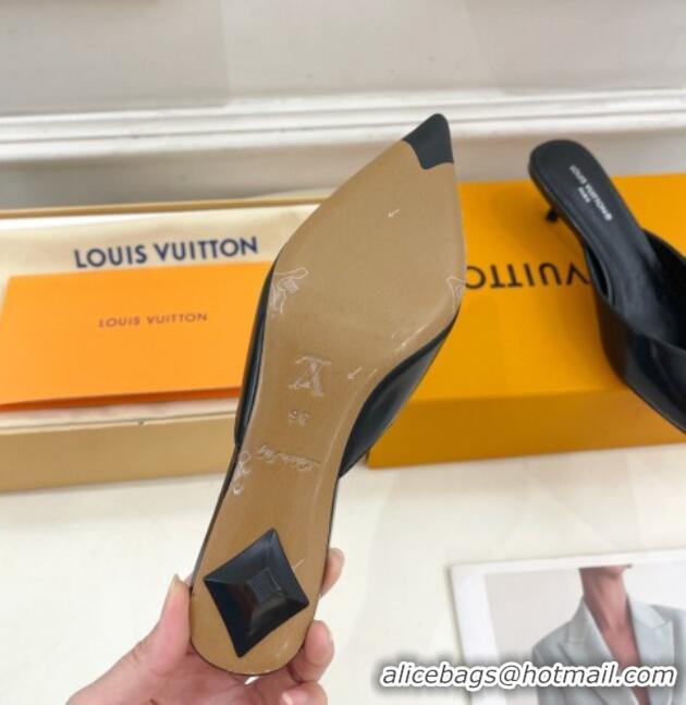 Good Quality Louis Vuitton Stellar Heel Mules 4cm in Black Glazed Leather 426149