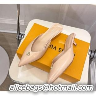 Low Price Louis Vuitton Stellar Heel Mules 4cm in Patent Leather Nude Pink 0426150