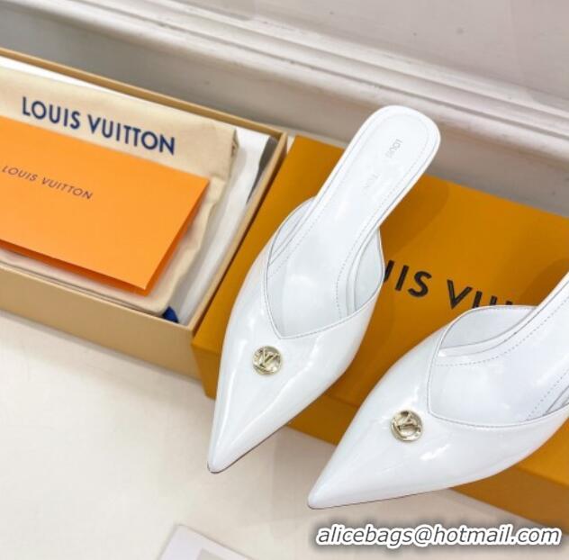 Luxurious Louis Vuitton Stellar Heel Mules 4cm in Patent Leather White 0426151